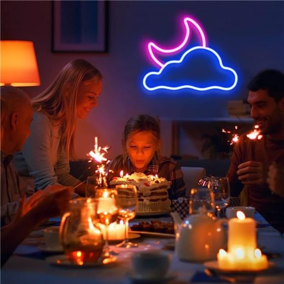 Neon Sign, Cloud and Moon for Wall Decor USB Powered Led Neon Signs for Bedroom - Picture 7 of 7